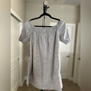 Women’s Zara Light Blue Striped Off-Shoulder Knee-Length Dress Size M